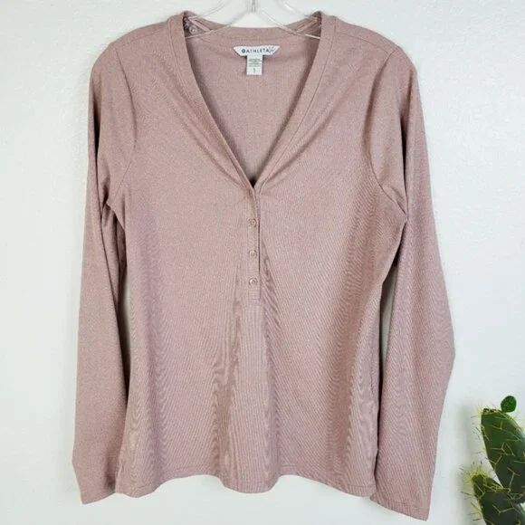 NWOT Athleta Uptempo Ribbed Henley Top Mauve Pink size Large - Picture 3 of 15